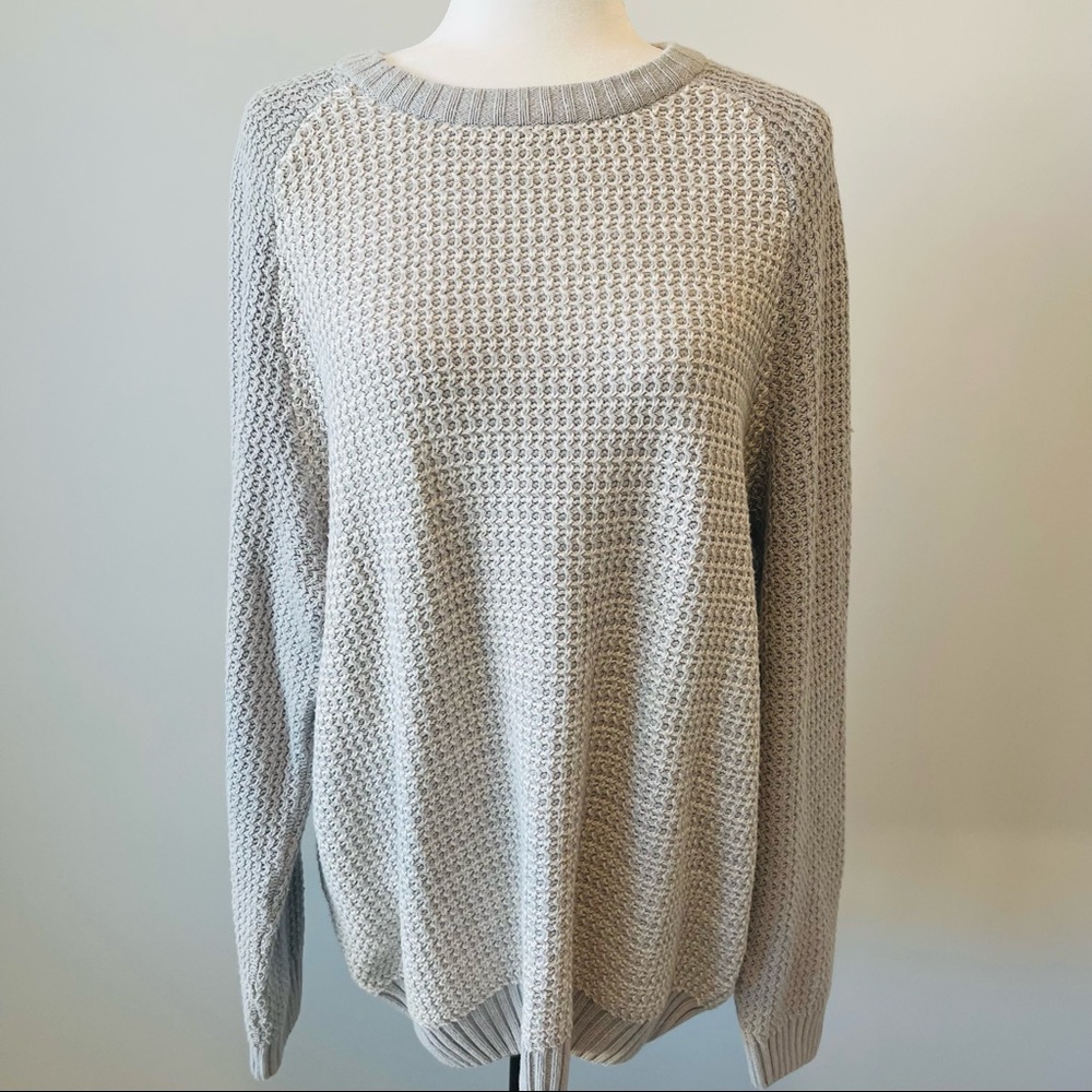 William Rast Grey & White Waffle Weave  Cotton Poly Crew Neck Raglan Sweater XL
